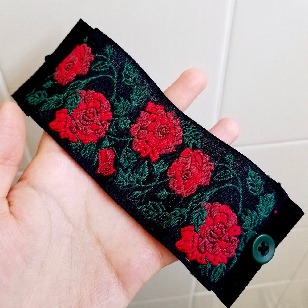 Vintage Rose Embroidered Cuff Bracelet - Picture 1 of 5